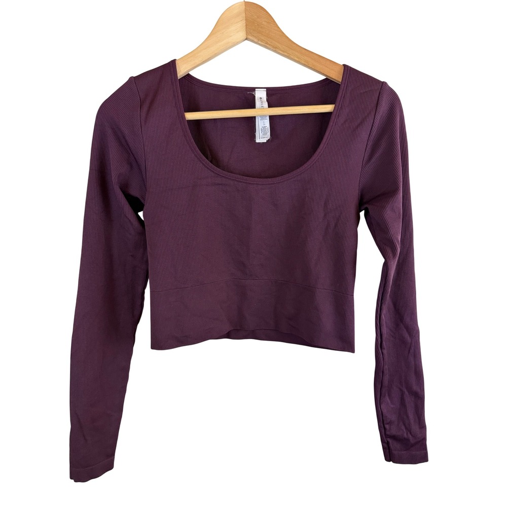 Athleta Aurora Seamless Long Sleeve Crop Women Small Purple Ribbed